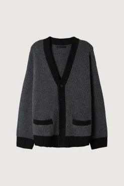 CONTRAST RIB BUTTON UP CARDIGAN