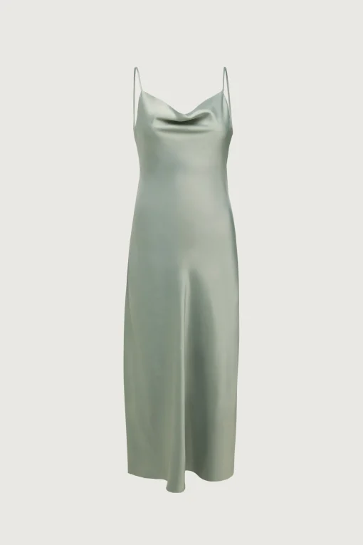 COWL NECK SATIN MIDI DRESS